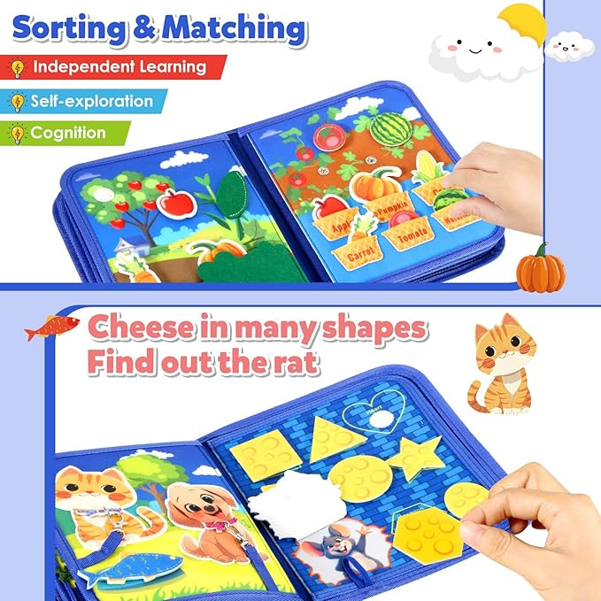 GOLIYEAN Montessori Busy Book for Toddlers 1-3, Busy Board Montessori Toys for 1 Year Old Boy Birthday Gifts, Educational Learning Sensory Activity Books, Quiet Book Travel Toys for Airplane Car
