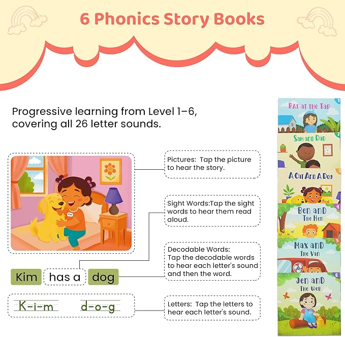 QuTZ Talking Pen Book Set, Learn to Read Sound Books, 8 Tap to Read Audio Books, 600+ Words & Fun Facts, 6 Phonics Story Telling Books, 700+ Interactive Games, Eletronic Educational Toy for Kids 3+