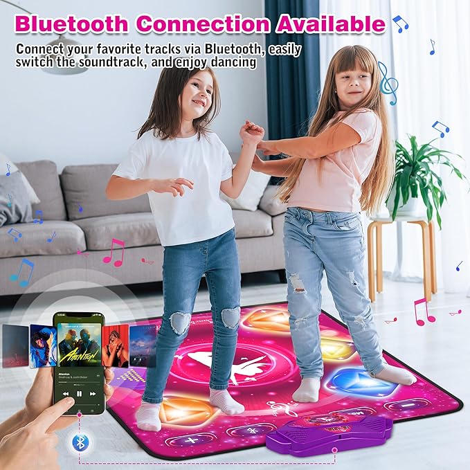 Dance Mat for Kids, Electronic Dance Pad with Wireless Bluetooth & LED Lights, Adjustable Volume, Built-in Music, 5 Game Modes, Xmas B-day Gifts for 3+ Years Old Girls Toys (Bluetooth Type-Purple)