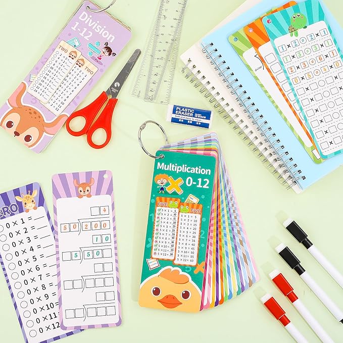 2 Packs of 31 Pcs Multiplication and Division Flashcards, 0-12 Math Flash Cards 1-12 Division Flashcards Multiplication Chart Math Games for Kids 1st to 3rd Grade