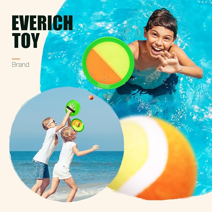 EVERICH Upgraded Toss and Catch Ball Game Set - Indoor and Outdoor Games for Kids 3-12, Beach Sand Pool Water Toy Includes 2 Paddles 2 Sticky Balls, Great Birthday Easter Gifts for Boys Girls