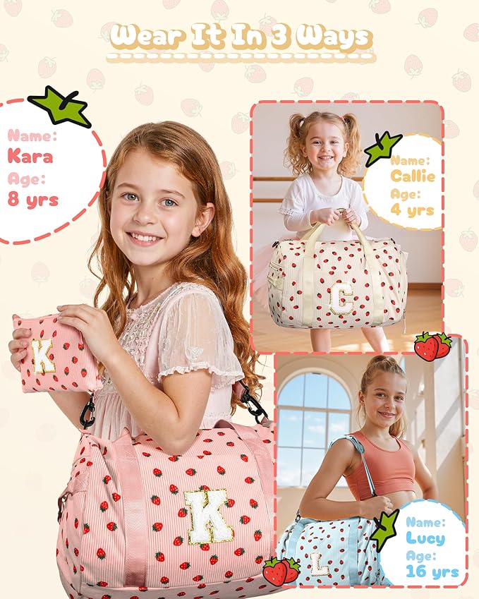 Sweet 16 Gifts, Girls Gym Bag, Kids Personalized Weekend Duffel Bags with Shoe Compartment, Initial Travel Tote with Makeup Bag, Gift for Ballet Dance Gymnastics Girl (Letter W)