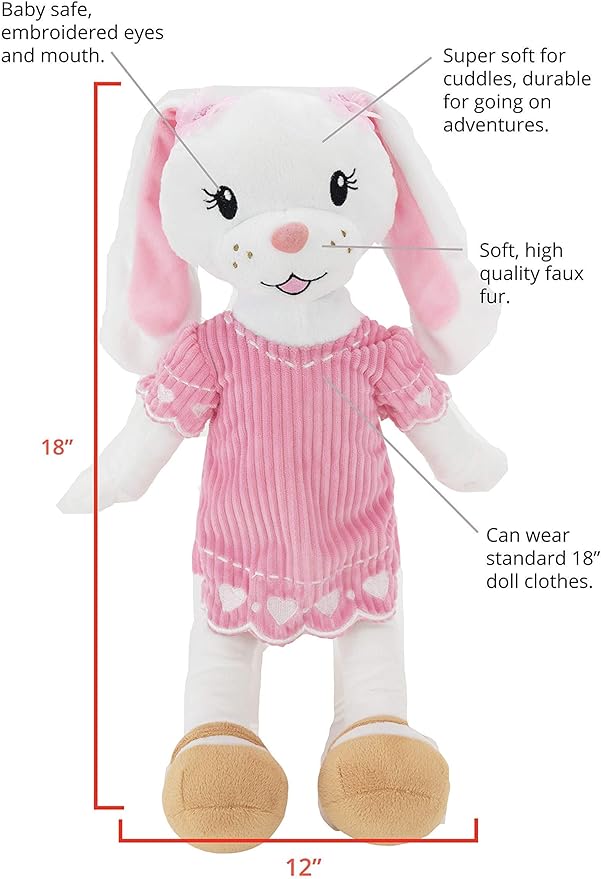 Plushible Soft Baby Doll, 18 Inch Bunny - Plush Rag Doll with 2 Clothing Sets, My First Plush Toy for Girls, Boys & Infants, Soft Baby Stuffed Toy, Adorable Companion for 1 Year Old & Up