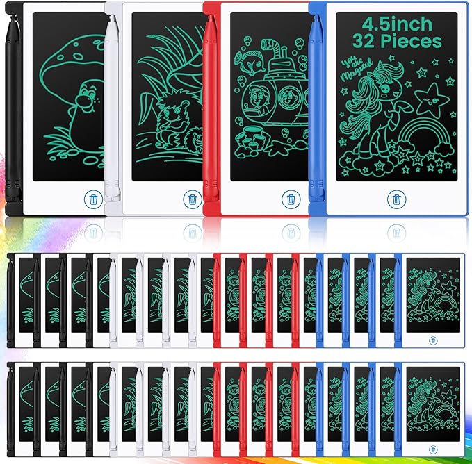 32 Pieces Mini LCD Writing Tablet 4.5 Inch Educational Toys Learning Writing Pad Erasable Drawing Pad Reusable Learning Toy Gift Preschool Art Toys for Girls Boys Birthday Favor (Bright Colors)
