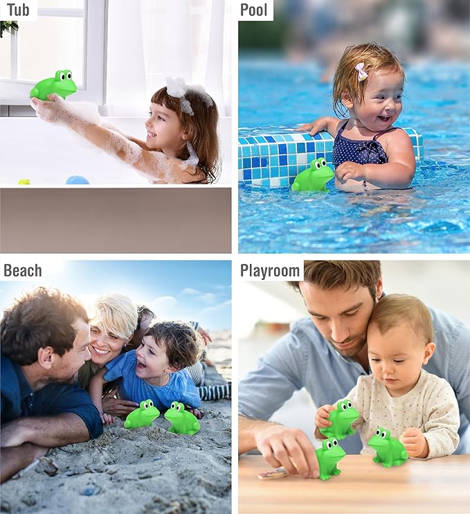 DolliBu Frog Bath Buddy Squirter - Floating Green Frog Rubber Bath Toy, Fun Water Squirting Bathtime Play for Toddlers, Cute & Soft Animal Toy for The Bathtub, Beach & Pool for Girls & Boys - 3 Inch