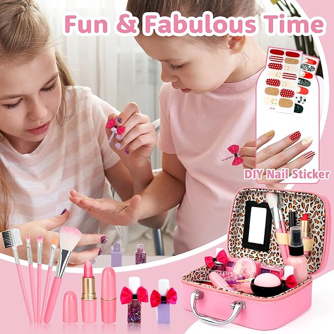 Kids Makeup Kit for Girl, Washable Make Up Set Girl Toys, Real Girls Makeup Kit, Princess Children Toddler Make Up Set with Cosmetic Case Christmas Birthday Gift for Girls Age 4 5 6 7 8 Year Old