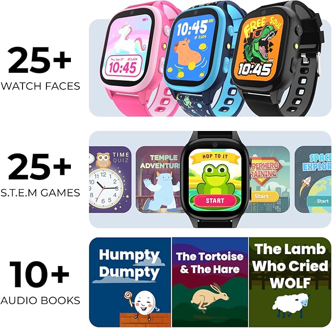PlayZoom 4 Kids Smartwatch, Educational Tech Toy – 25+ Games, Selfie Camera, Audiobooks, Step Tracker, Water‑Resistant, Parental Controls, Long Battery, Ages 4‑12 (Navy Dinosaurs)