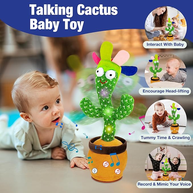 Ayeboovi Dancing Talking Cactus Toy for Toddlers, Adjustable Volume 120 Songs Singing Cactus Repeating What You Say, Interactive Recording Mimicking Cactus Toy Baby Gifts for Boys and Girls
