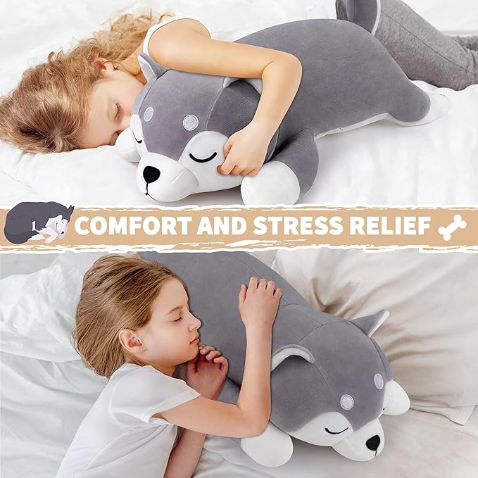 Auspicious beginning 30'' Husky Stuffed Animal Plush Pillow, Huskies Anime Body Pillow, Kawaii Stuff Animal Plush Toy, Big Plushie Stuffed Dog Giant Plush Throw Pillow Gifts for Boys Girls