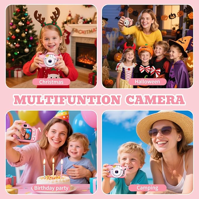 Kids Selfie Camera Toys for 3 4 5 6 7 8 9 10 11 12 Year Old Girls，Christmas Birthday Festival Gift for Kids Camera for Kids Upgrade Digital Camera with 32GB SD Card