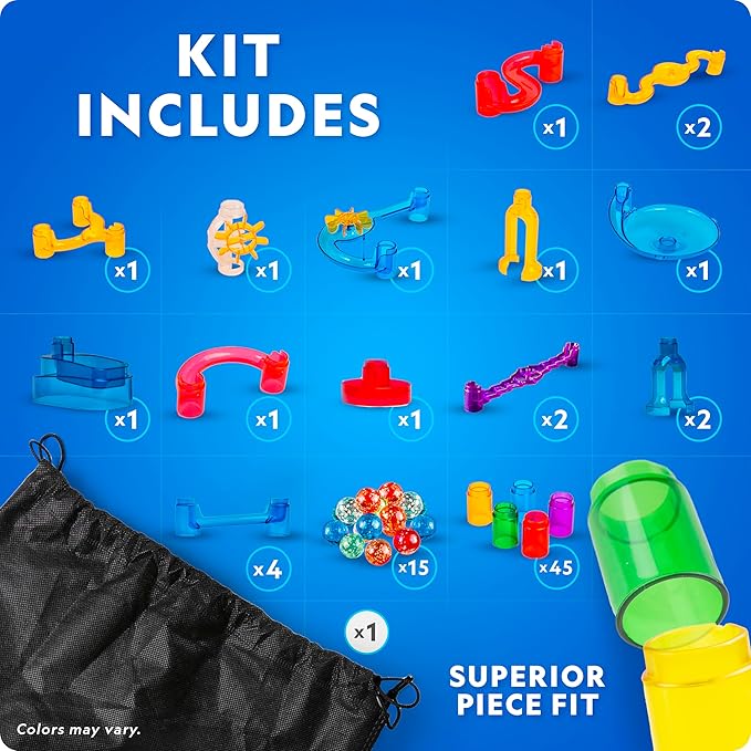 NATIONAL GEOGRAPHIC Glowing Marble Run – Construction Set with 15 Glow in The Dark Glass Marbles & Storage Bag, STEM Gifts for Boys and Girls, Building Project Toy (Amazon Exclusive)