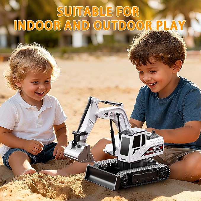 Remote Control Excavator for Boys 4-7, RC Excavator for Kids, 27 MHz Construction Trucks Vehicles Toys for Toddlers 1-3 3-5 4-7 with Metal Shovel and Light Birthday Boys Gifts