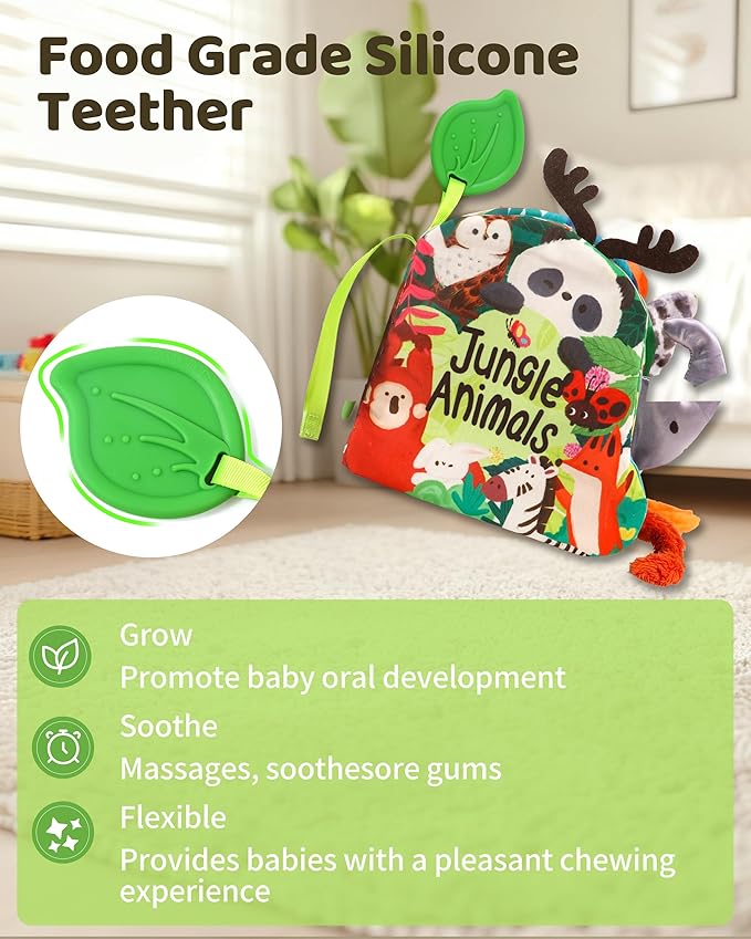 Baby Books 0-6 Months, Infant Tummy Time Sensory Teething Toys Baby Toys 6 7 8 9 10 12 Months, Touch and Feel Soft Cloth Book, 3D Crinkle Book Toy for Infant Newborn Boys Girls Early Learning