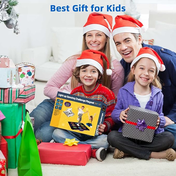 SUNLIN Light Up Dance Mat for Boys Girls Ages 3 4 5 6 7 8, Fun Toy Gift w/ 9 Light Up Keys & Bluetooth, Interactive Music Pad w/ 4 Game Modes & Adjustable Volume, Birthday Gift for Kids 3-12