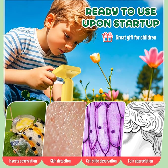 IMICHI Microscope for Kids 50X-1000X 2 inch IPS HD Screen, 32GB Storage Card, 1080P Video, 2-Hour Battery Life, Easy Carry, Slides Included - Perfect Science Kit Gift for Kids Ages 8-12 Yellow