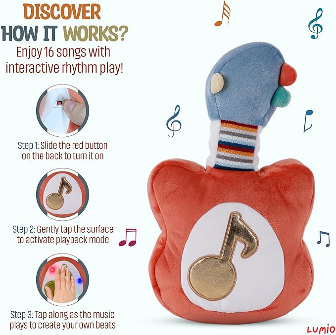 Lumio Interactive Musical Plush Toy with Lights and Sounds - Sensory Toy for 3 6 9 12-18 Months and up, Perfect for Tummy Time Rhythm Learning (Drum)