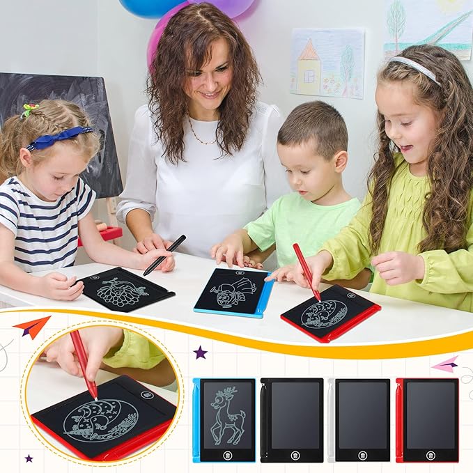 Nezyo 16 Pieces 4.5 Inch Mini LCD Writing Tablet for Kids Electronic Doodle Board Colorful Drawing Tablet Bulk Erasable Writing Pad Reusable Learning Gift for Girls Boys Party Favor(Mix Colors)