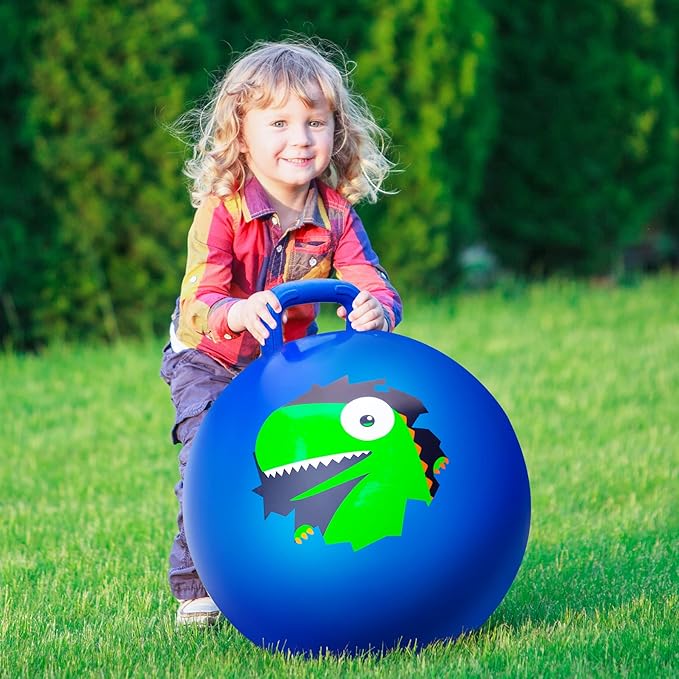 ZOOJOY Hopper Ball, Hopping Toys for Kids, 18inch Bouncy Ball with Handle for Boys Girls Aged 3-8, Inflatable Dinosaur Bounce Hopper Toy with Pump