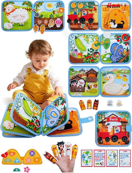 Montessori Toys Busy Book for 1-3, Toddler Busy Board for 1+ Year Old, Boy Birthday Gift Girl Toys Toddler Airplane Travel Toys Educational Learning Activity Books Felt Quiet Book (Farm)