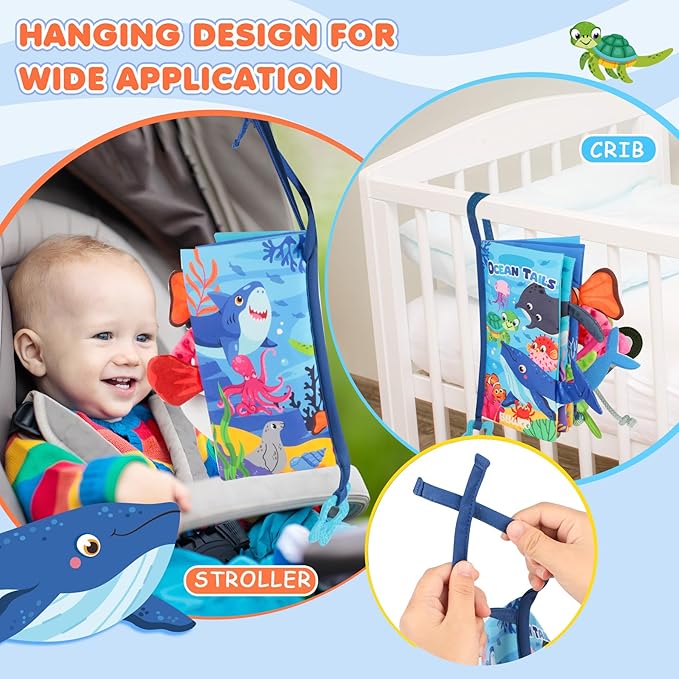 Soft Baby Book - Baby Toy - Newborn Boys Girls Shower Gift - Tummy Time Toy for Infant 0-6 6-12 Months - Touch and Feel Sensory Crinkle Book with Teether for Toddler