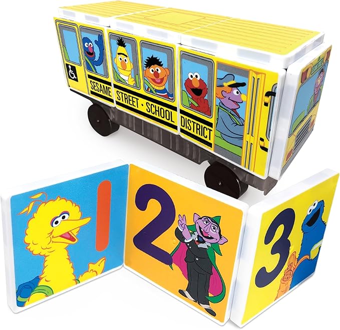CreateOn “Sesame Street” Toy, Magnetic Kids’ Building Toys from “Sesame Street” Books, School Bus Magnet Tiles, Educational Toys for Ages 3+, 14 Pieces