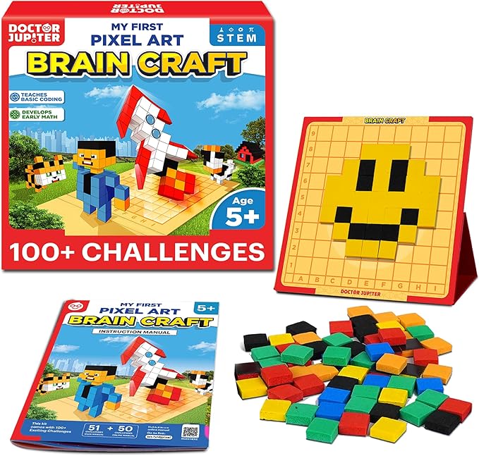 Doctor Jupiter My First STEM Pixel Art Kit for Kids | Learning & Educational Coding Basics for Boys & Girls| Building Toys, Montessori Toy, Math Puzzle with 100+ Challenges