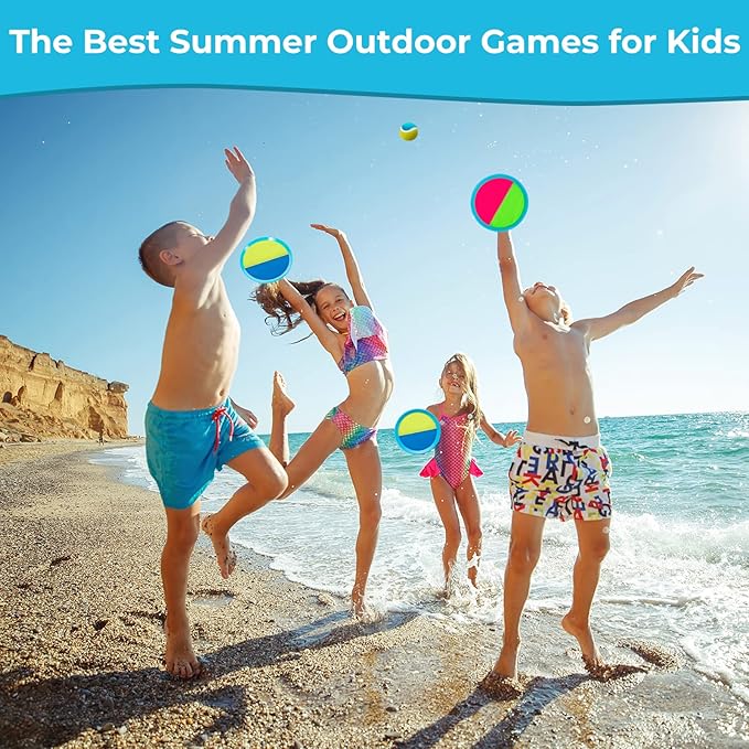 Beach Toys - Outdoor Games, Sand Toys, Toss and Ball Set with 6 Paddles and 3 Balls, Perfect Yard Games Outdoor Toys Games for Kids Ages 4-8 Easter Gifts for Kids/Adults/Family