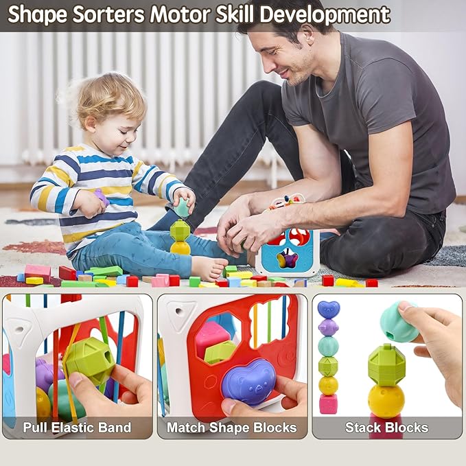 AiTuiTui Multifunction Baby Sensory Montessori Activity Cube Toys, Shape Sorter Early Learning Educational Interactive Toys for Infant Toddlers Boy Girl, Birthday Gifts Christmas Stocking Stuffers