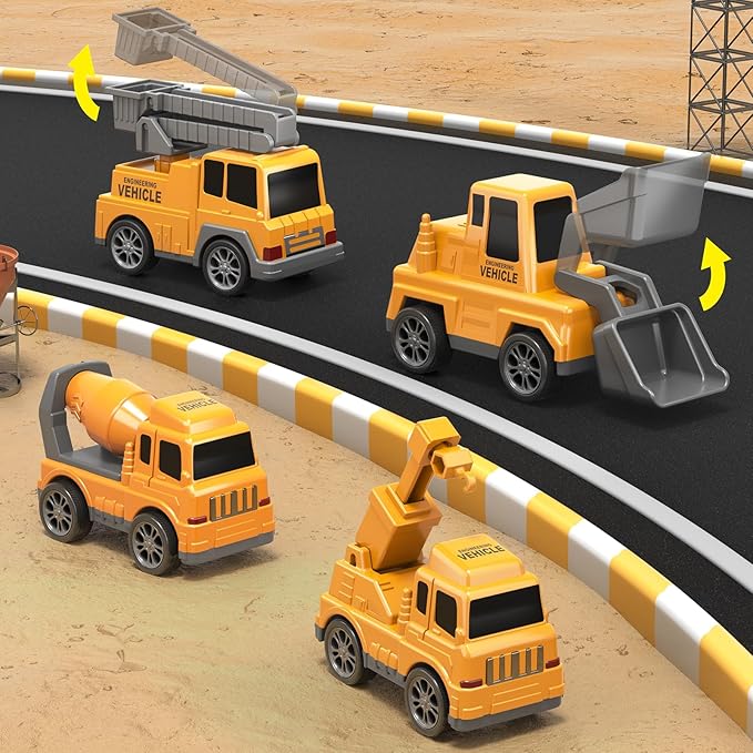 Bennol Toddler Toys for 1 2 3 4 5 6 Years Old Boys, 7 in 1 Construction Car Trucks Playset with Play Mat & Accessoories, Birthday Gifts for Toddlers Kids Boys Girls Age 1-3 3-5