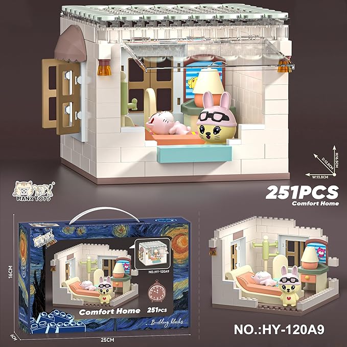 Koko's Cat Town DIY Miniature House Kit,Tiny House Bedroom Building Kit,Purrfect Dollhouse with 251PCS,Cat Toys Gift for Teens Kids Ages 3+,Dollhouse for 3 and up