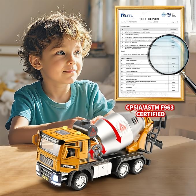Cement Mixer Truck Toys for Boys,Cement Mixer Toy Truck Metal Diecast Cab,Pull Back Mixer Trucks Construction Trucks with Lights and Sounds,Cement Truck Toys for Boys 3-5 Year Old