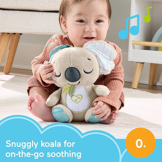 Fisher-Price Baby Toy On-The-Go Koala Soother, Plush Portable Sound Machine with White Noise & Music for Newborns Ages 0+ Months