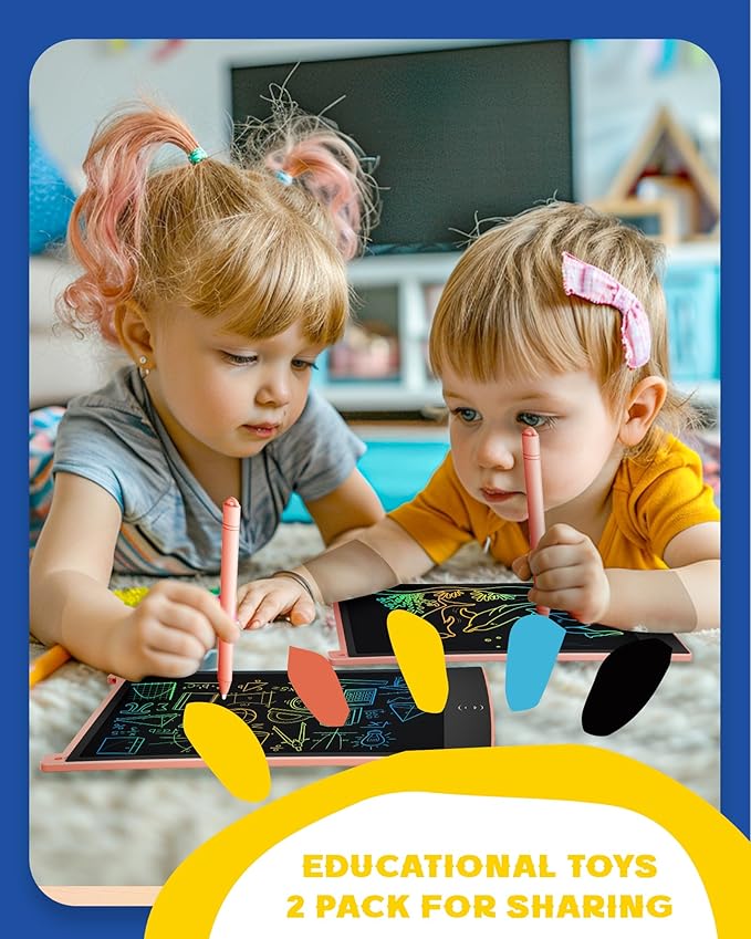 bravokids 2 Pack LCD Writing Tablet with Stylus, 8.5 inch Colorful Doodle Board Drawing Pad for Kids, Travel Games Activity Learning Toys, Pink&Pink