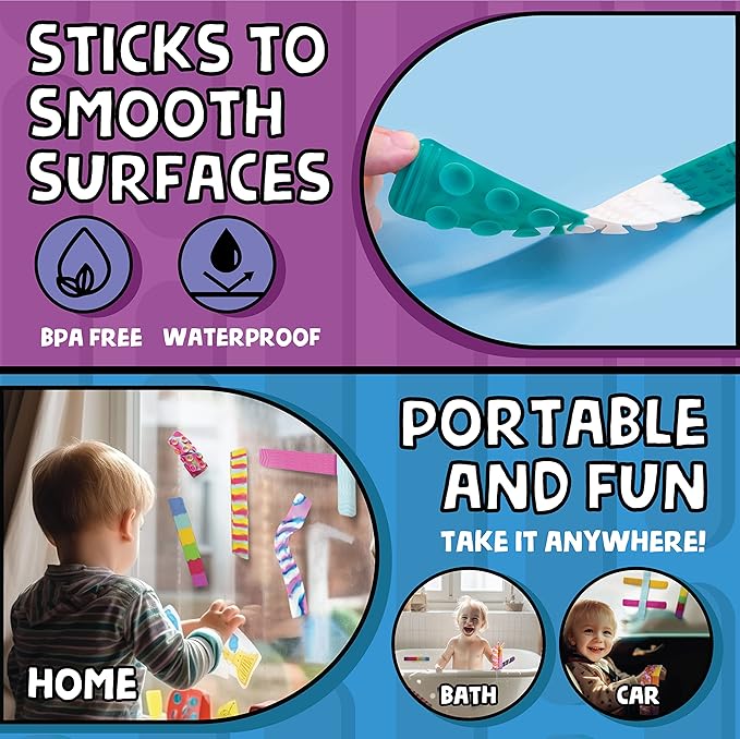 BUNMO Stocking Stuffers for Kids - Stretchy Sensory Strings - Sensory Toys for Kids - Toddler Stocking Stuffers - Hours of Fun - Sensorial Suction - 6 Pack