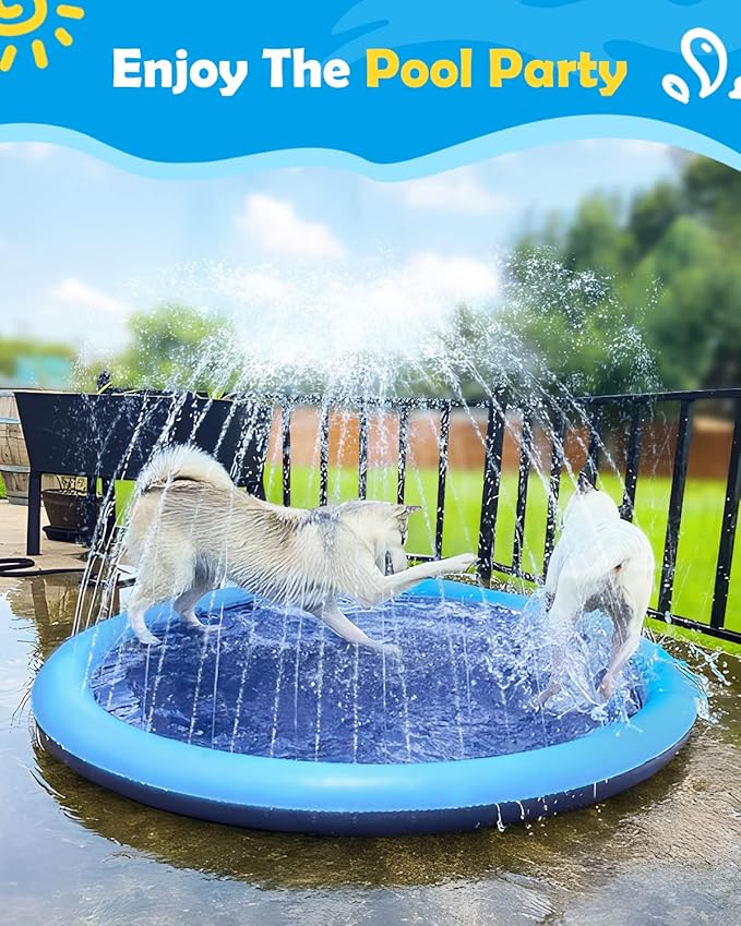 Peteast Splash Pad for Dogs & Kids - Anti-Slip Dog Pool for Large Dogs, 0.58 mm Thickened Durable Outdoor Water Play Mat, Summer Sprinkler Toy for Backyard (51inch)