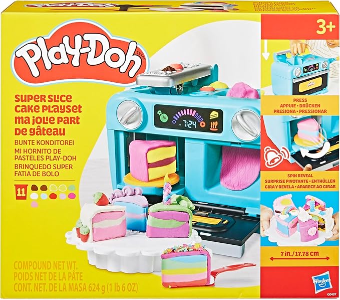 Play-Doh Super Slice Cake Playset, Toy Oven with Play Kitchen Accessories & 11 Modeling Compound Cans, Kids Arts & Crafts,, Ages 3+