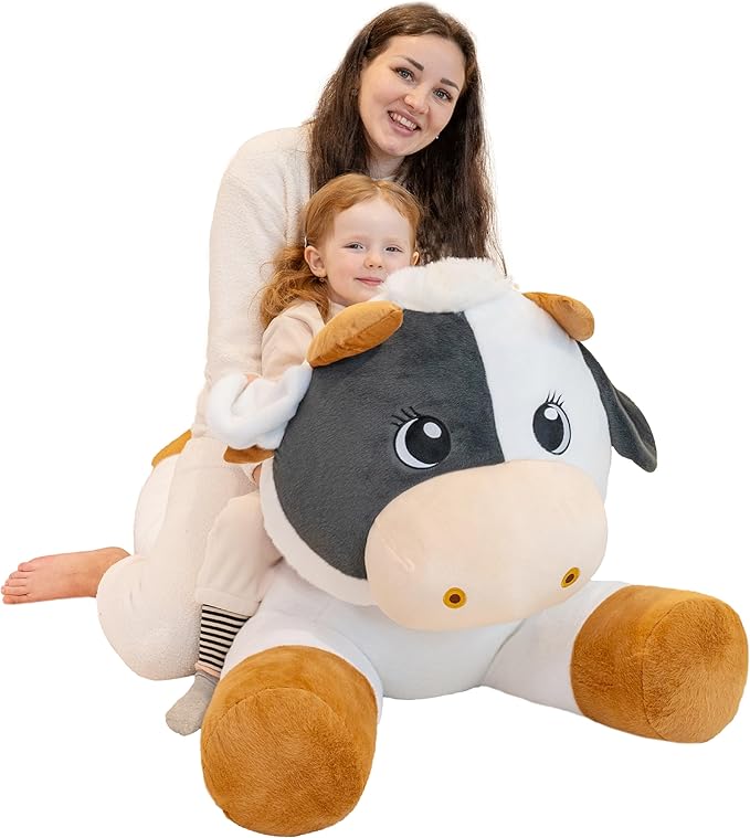 Giant Cow Stuffed Animals, Big Stuffed Cow Plush Toys, Jumbo Plushies Toy 39", Soft Large Farm Stuffed Animals Gifts for Kids Boys Girls on Birthday Children's Day Christmas
