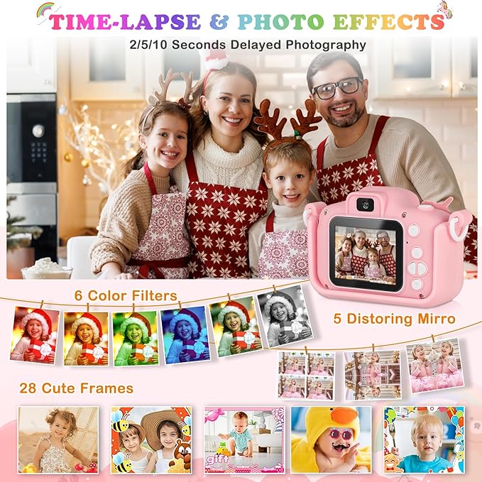 Unicorn Little Girls Toys Selfie Camera for 6-10 Years Old, HD Digital Video Camera with 32GB SD Card
