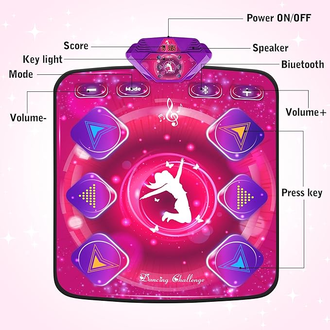 Dance Mat for Kids, Electronic Dance Pad with Wireless Bluetooth & LED Lights, Adjustable Volume, Built-in Music, 5 Game Modes, Xmas B-day Gifts for 3+ Years Old Girls Toys (Bluetooth Type-Purple)
