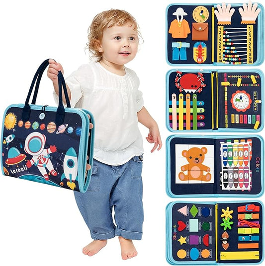 Toddler Busy Board Book Montessori Toys for 1 2 3 4 Years Old,Sensory Board Educational Activities for Learning Fine Motor Skill,Toy for Boy & Girl Birthday Gift,Toddler Toy for Airplane Car Travel﻿