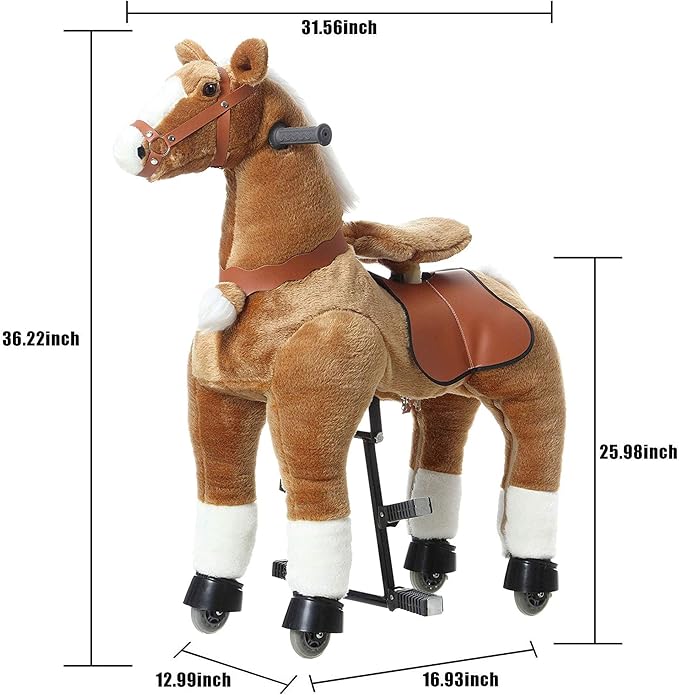 JoJoPooNy Ride on Horse Toy, Kids Ride on Toy for 6-14 Years Old, Premium Riding Horse Plush Animal Toy, Walking Horse Toy with Wheels (36 Inch Height)