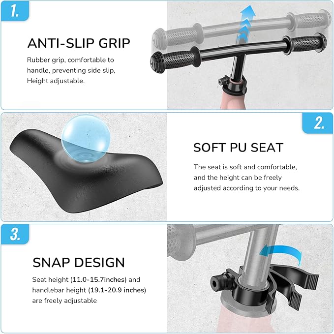 Umatoll Toddler Balance Bike 2 Year Old, Kids Bike Toy for 18 Months to 5 Years Old, Tool-Free Adjustment, Birthday Gifts for 2-3 Boys Girls, No Pedal