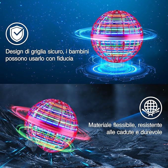 Flying Orb Ball Toys 2024, Hover Boomerang Spinner Fly Ball Toys for Kids Teen Boys Girls, Soaring Hand Controlled Mini Drone Cosmic Globe Spinning Birthday for 6 7 8 9 10 11 12(Red)