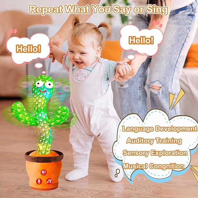Volume Adjustable Dancing Talking Cactus Toy, Interactive Baby Toys Mimicking Singing Repeating, Kids Baby Toys Gifts for Boys Girls, Xmas Gifts for Grandkids, Stocking Stuffers for Kids