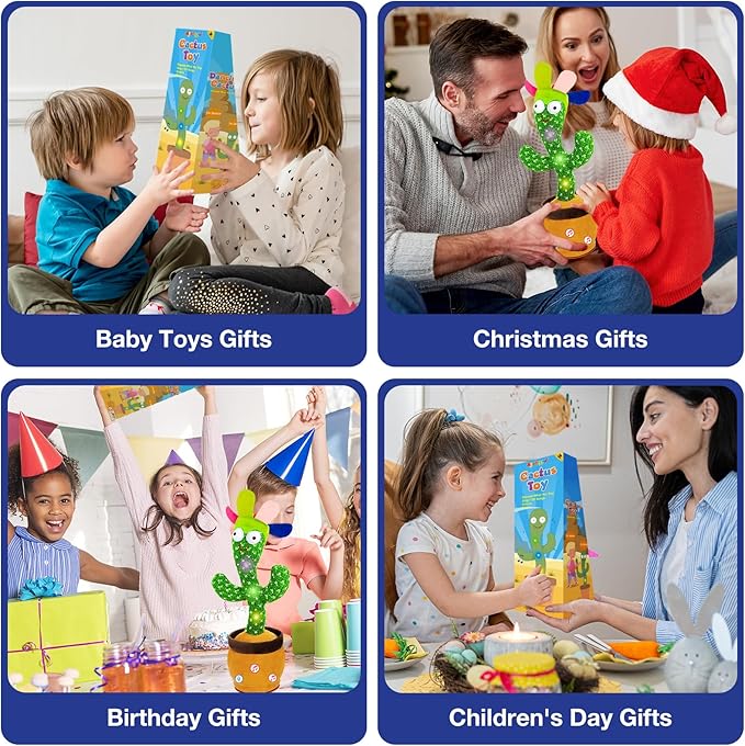 Ayeboovi Dancing Talking Cactus Toy for Toddlers, Adjustable Volume 120 Songs Singing Cactus Repeating What You Say, Interactive Recording Mimicking Cactus Toy Baby Gifts for Boys and Girls