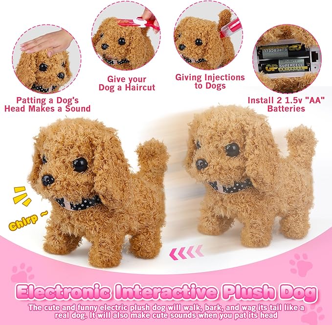 33Pcs Pet Doctor Kit for Toddlers - Dress Up Costume & Pretend Doctor Play Set with Dog Toy, Stethoscope, Pet Vet Roleplay Toys, Christmas Birthday Gifts for Ages 3 4 5 6 7 8 Year Old Boys Girls