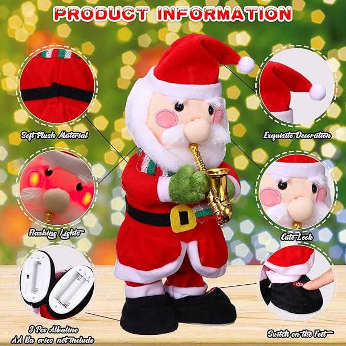 Singing Dancing Christmas Tree Santa Claus with Music Animated Christmas Toys Plush Interactive Toy Figures with 8 Songs and Lights Repeat What You Say, Xmas Gift(Santa Claus)