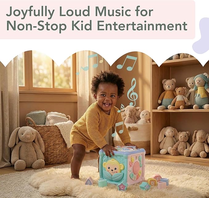 6-in-1 Baby Activity Cube for 1.5 Year Old, Educational Learning Fine Toy, Fast Learner Toddlers Activity Cube for Babies, Music & Light-Up Toy for Baby Girls and Boys, First Birthday Gifts