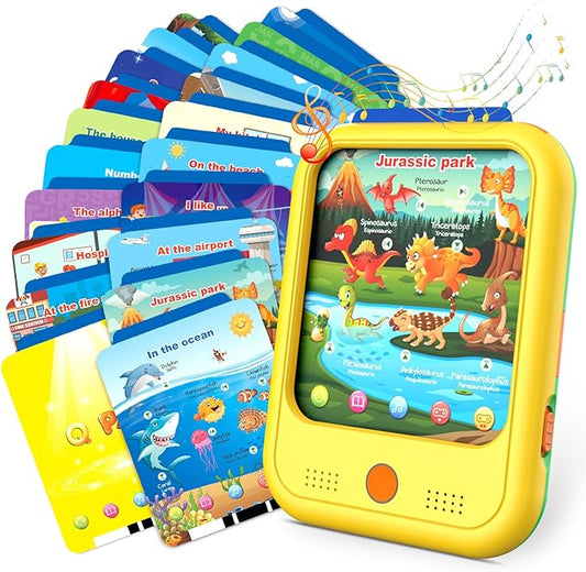 Kids Learning Tablet Educational Learning Pad for Toddlers 2-5 to Learn Alphabets, Numbers, Foods, Time, Music, Vehicles,Tablet Toy for Toddlers Ages 2 3 4 5 6 Years Old Yellow