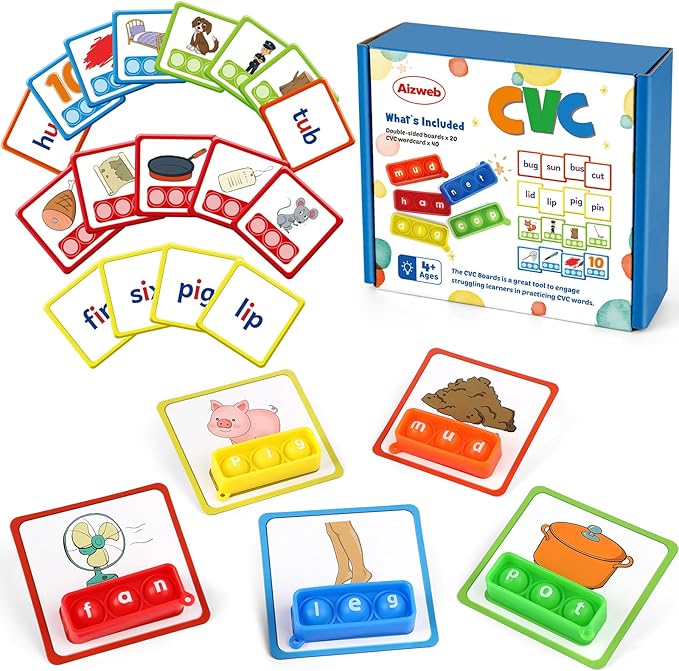 Aizweb CVC Word Game,Phonics Games Flash Cards for Preschool Kindergarten Classroom Supplies,Special Education Reading Manipulative Spelling Toy for Learning Activity Teacher School